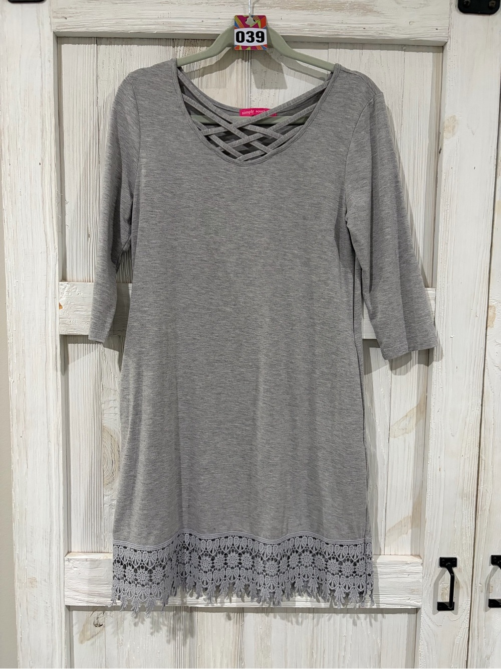 Simply Southern Gray Midi Dress with Lattice Neck